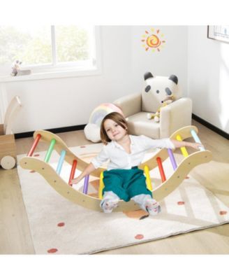 3-in-1 Wooden Climber Ladder Structure with Rock Climbing Ramp and Padding