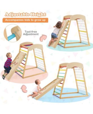 6-in-1 Jungle Gym Wooden Indoor Playground with Double-Sided Ramp and Monkey Bars