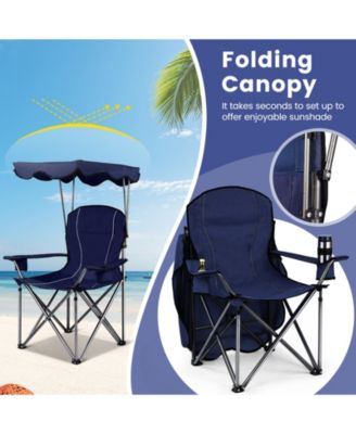 Portable Folding Beach Canopy Chair with Cup Holders