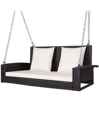 2-Person Patio Rattan Porch Swing with Cushions