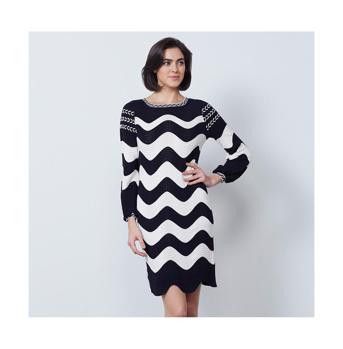 Women's Wavy Sweater Dress Whitecap - Navy blue/ivory white