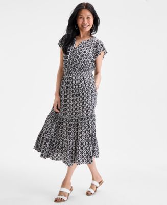 Style & Co Petite Printed Tiered Dress, Exclusively at