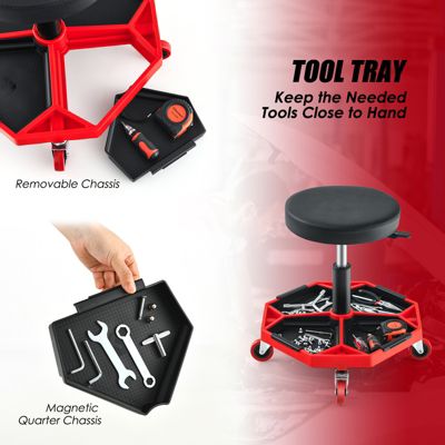 330 LBS Capacity Pneumatic Rolling Mechanic Stool with Padded Seat