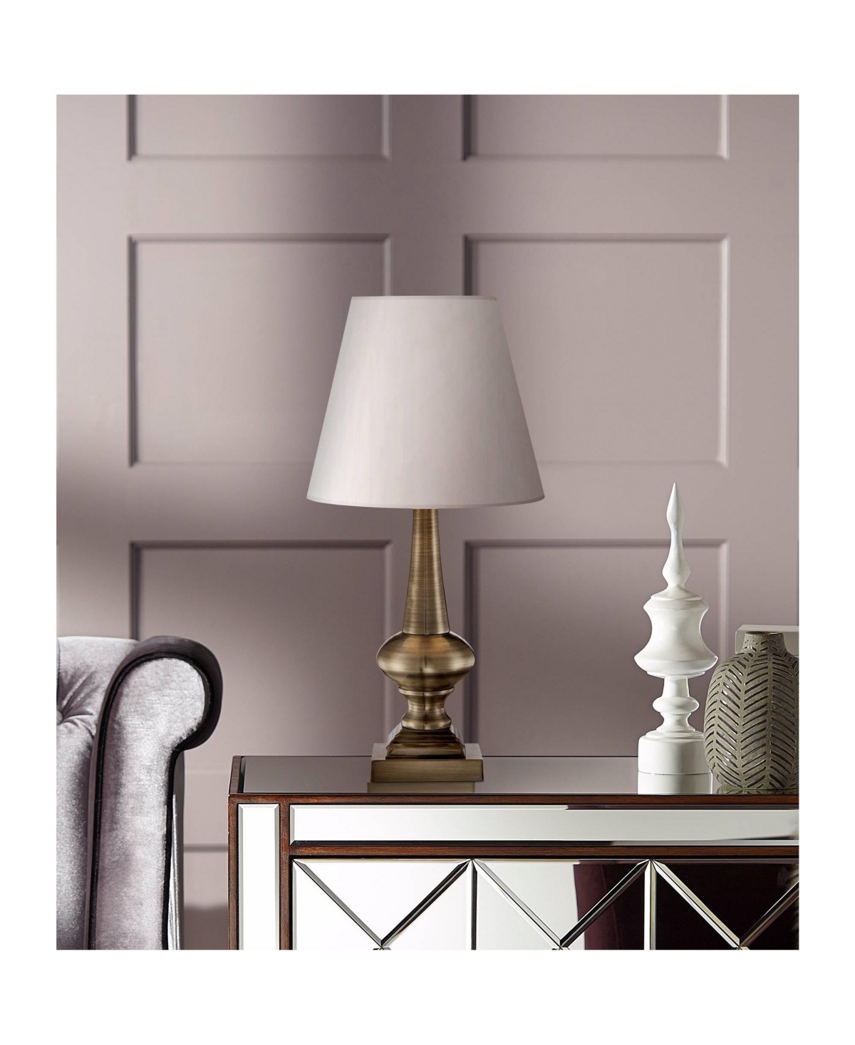 Traditional Glam Accent Table Lamp 19" High Antique Brass Gold Metal Crisp Touch On Off White Empire Shade for Living Room Bedroom House Bedside