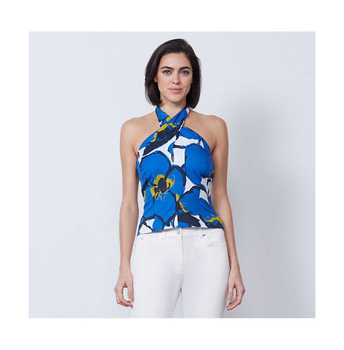 Women's Floral Print Top Mykonos - Blue/white/navy blue/moss green