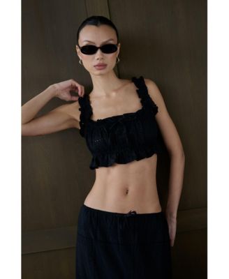 Women's Ruffle Button Crop Top