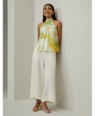 Women's Print Silk Charmeuse Halter Neck Top