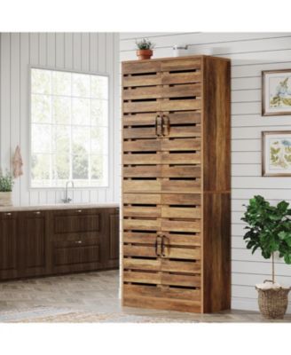 Farmhouse Storage Cabinet, 9-Tier with Adjustable Shelves and 2 Shutter Doors, for Kitchen, Dining Room