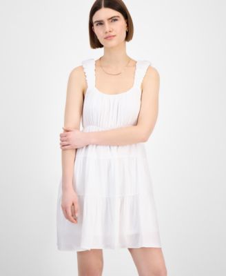 Juniors' Bubble-Strap Tiered Mini Dress