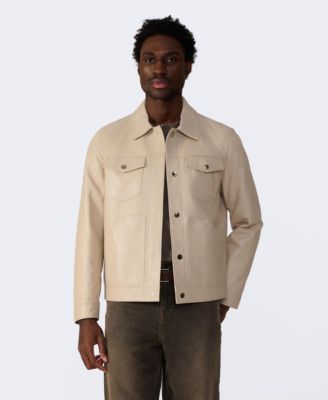 Men's Leather Trucker Jacket, Created for Macy's
