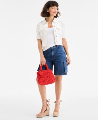 Women's Elbow Puff Sleeve Denim Jacket, Exclusively at Macy's