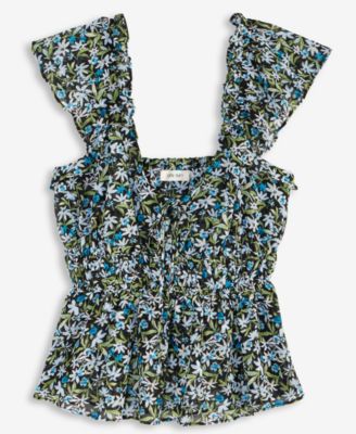Women's Floral Flutter-Sleeve Tie Tank, Exclusively at Macy's