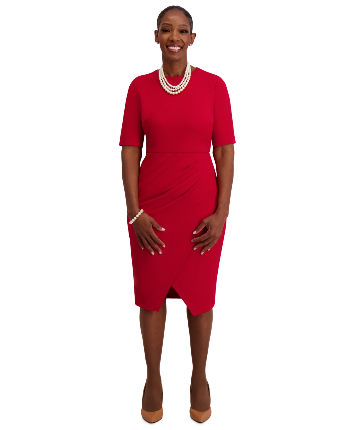 Women's Short-Sleeve Wrap Dress, Regular & Plus Sizes - Crimson