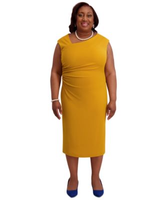 Women's Asymmetrical-Neck Midi Dress, Regular & Plus Sizes