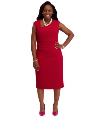 Women's Asymmetrical-Neck Midi Dress, Regular & Plus Sizes