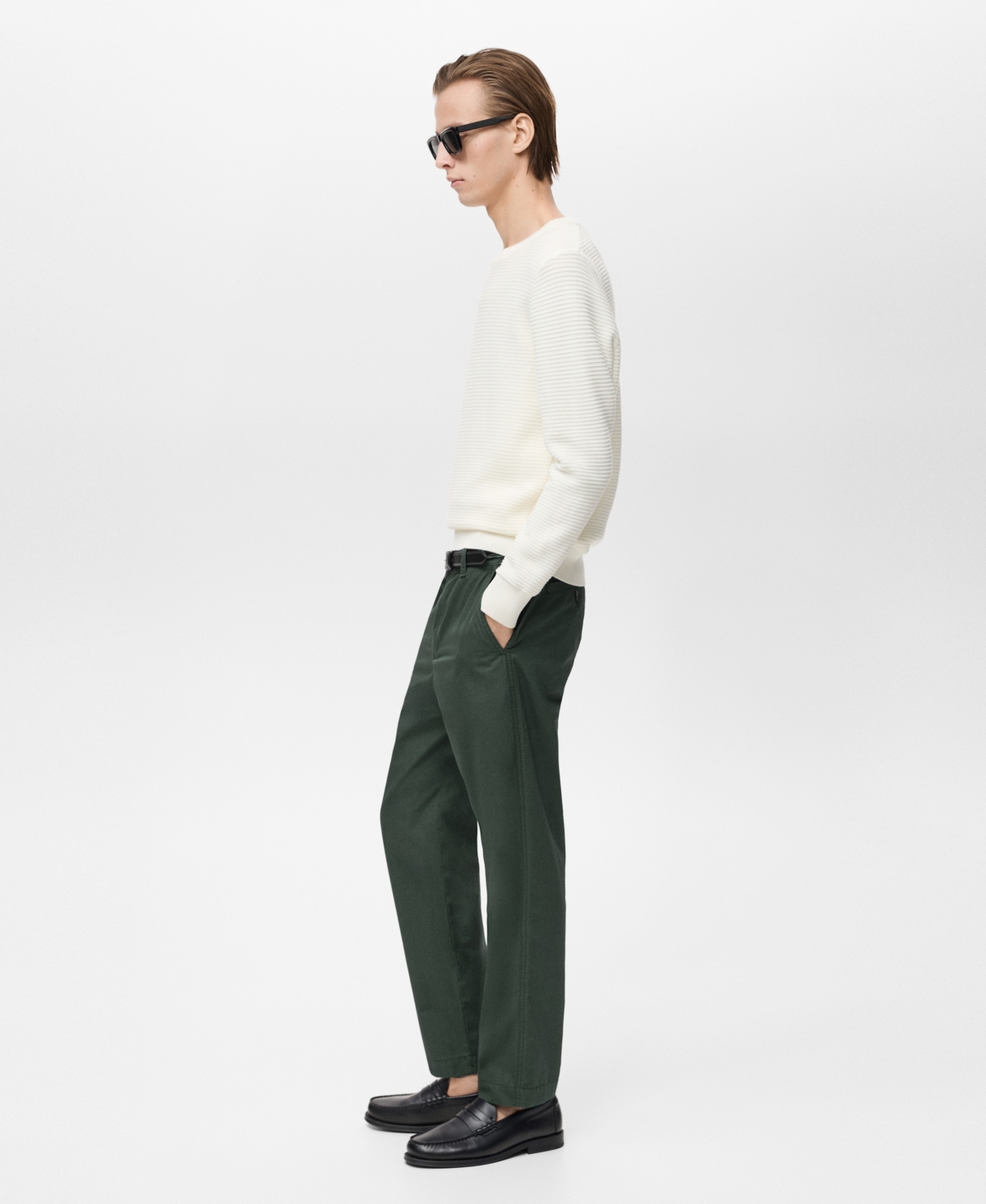 Mango Drawstring Straight Leg Poplin Pants In Green