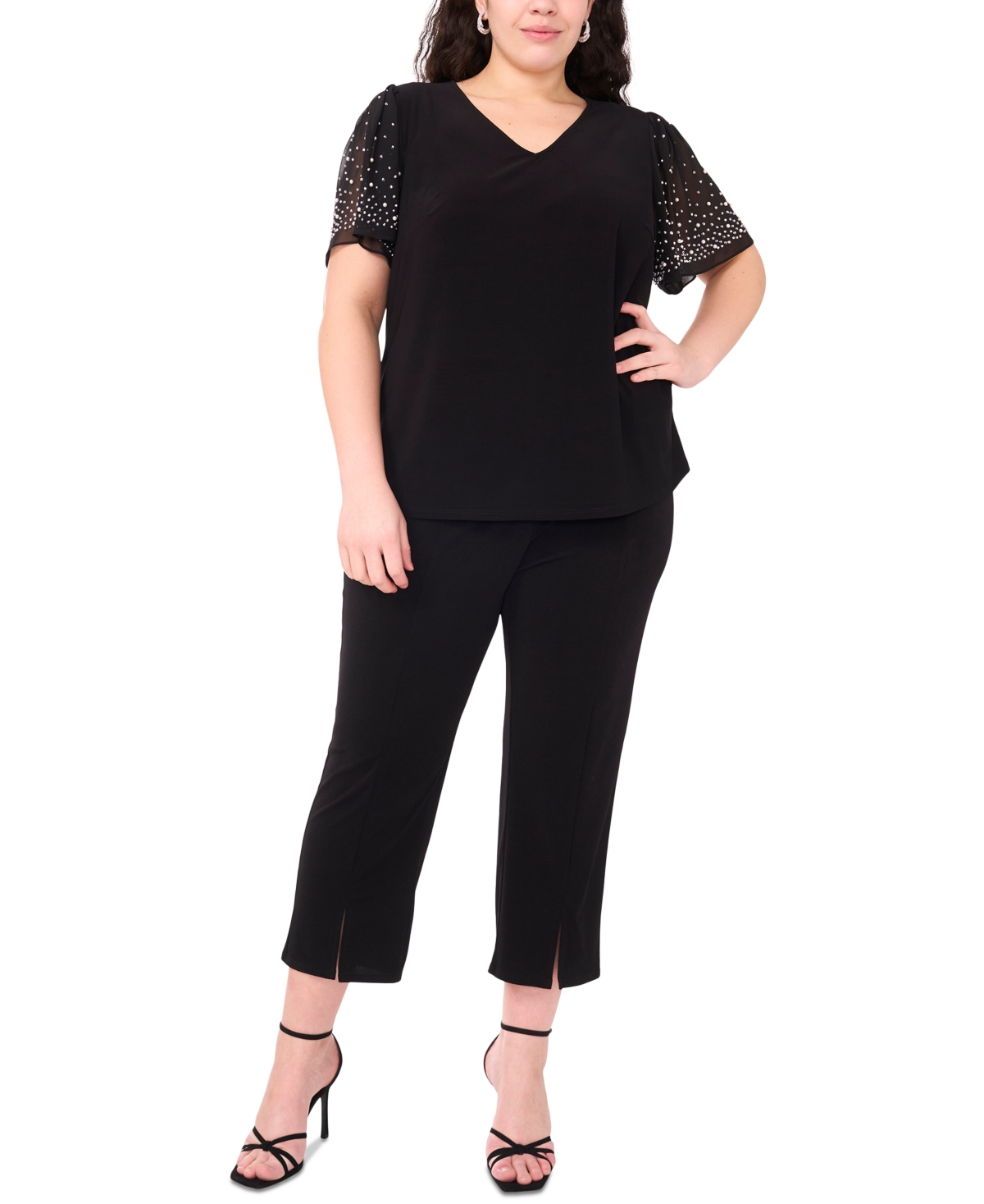 Msk Plus Size V-neck Combo Short-sleeve Evening Top