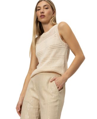 Women's Coastal Sequined-Stripe Wide-Leg Pants