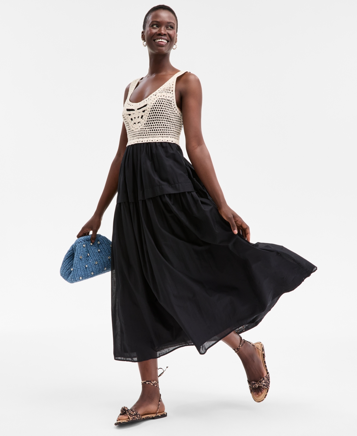 Women's Cotton Voile Crochet-Bodice Dress, Exclusively at Macy's - Bright White
