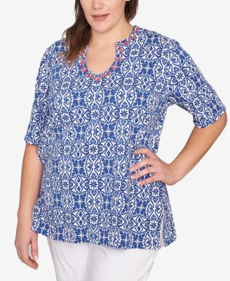 Plus Size Pacific Medallions Embellished Knit Top