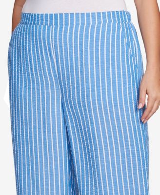 Plus Size Yarn Dye Stripe Relaxed Soft Capri Pants