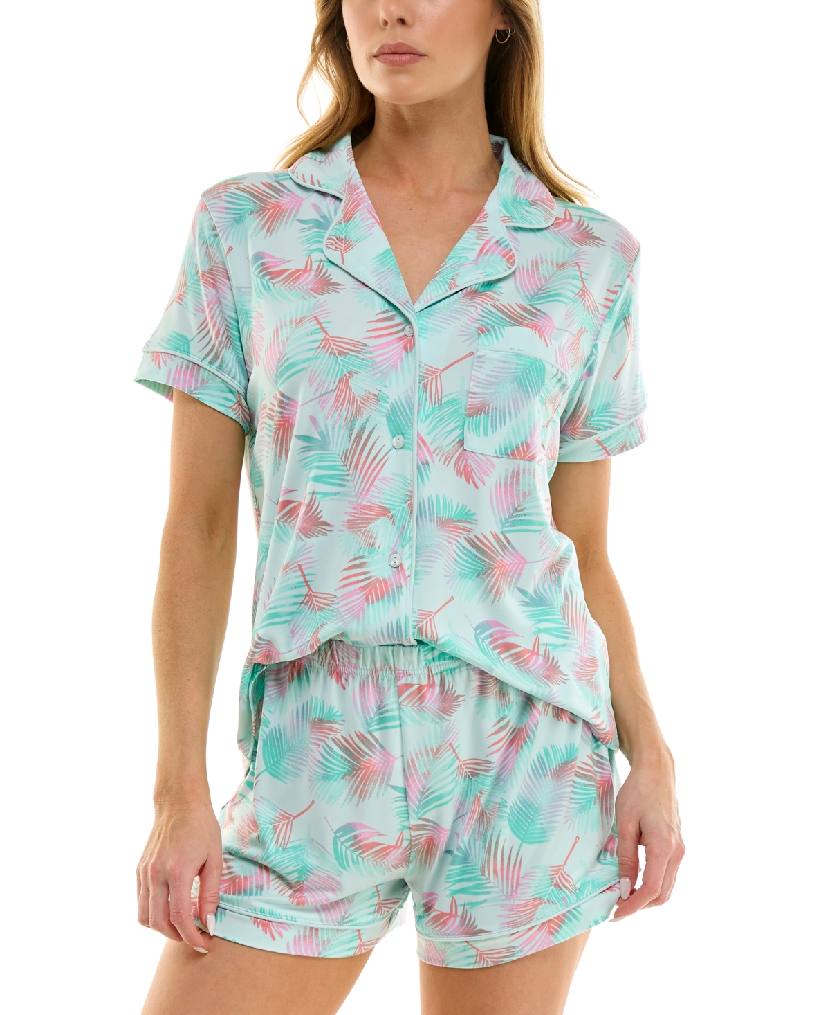 Women's Yummy Notched-Collar Pajama Set - Poster Paint Stars
