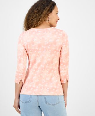 売れ筋商品|||スタイルアンドコー カットソー トップス レディース Petite Floral Cotton Square-Neck Top, Exclusively at Macy's Medium Floral Pink Style & Co Petite Spotty Airy Floral-Print Cotton Top