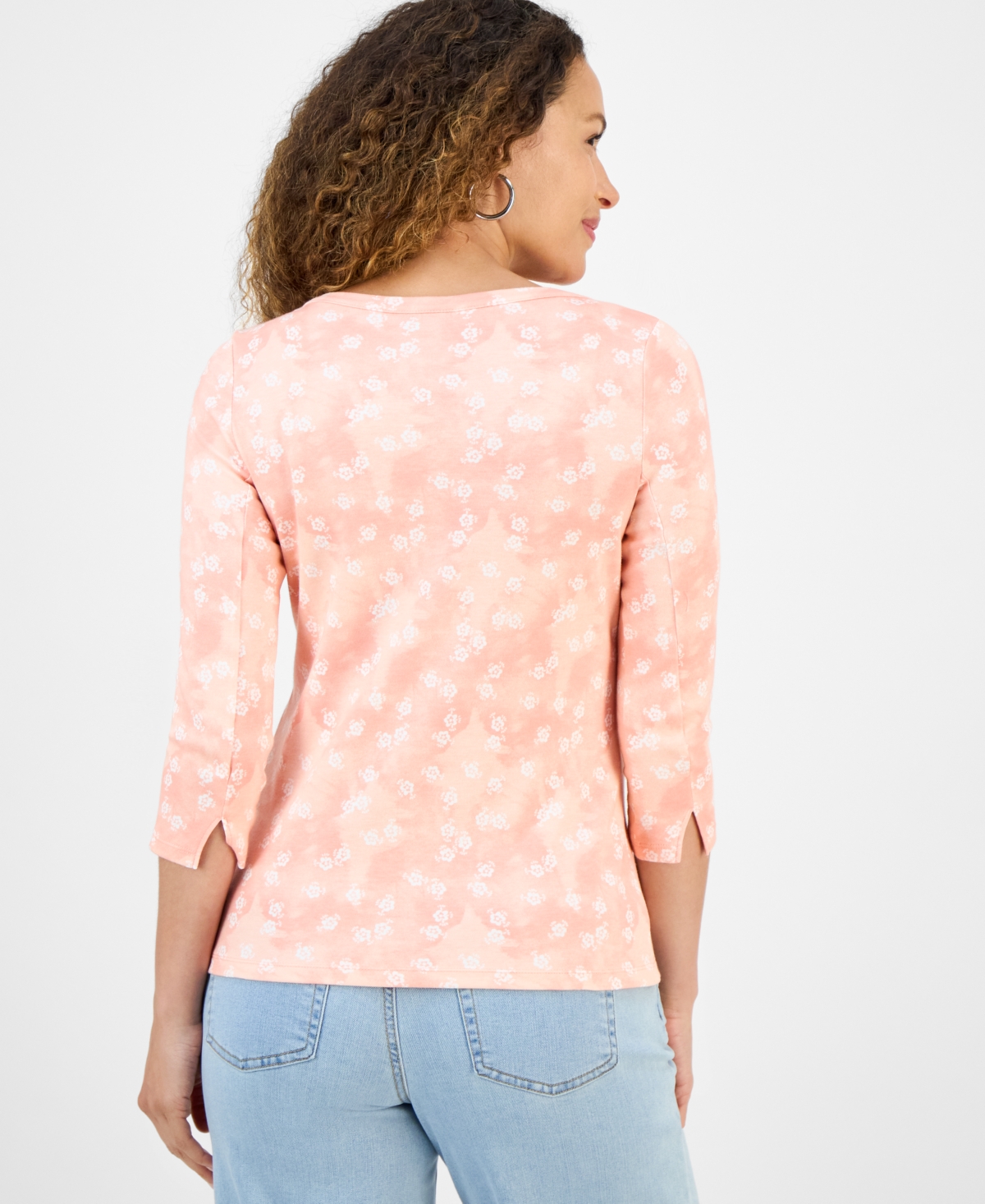 Style & Co Petite Spotty Airy Floral-print Cotton Top, Exclusively At Macy's In Pink