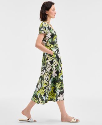 Women's Flutter-Sleeve Printed Textured Midi Dress, Exclusively at Macy's