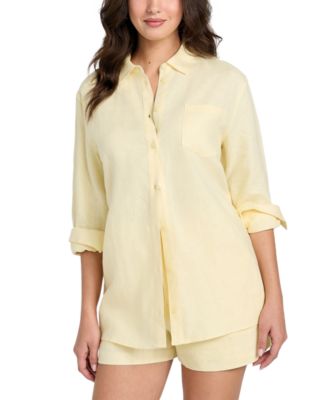 GUESS - Women's Long-Sleeve Linen Button-Up Shirt