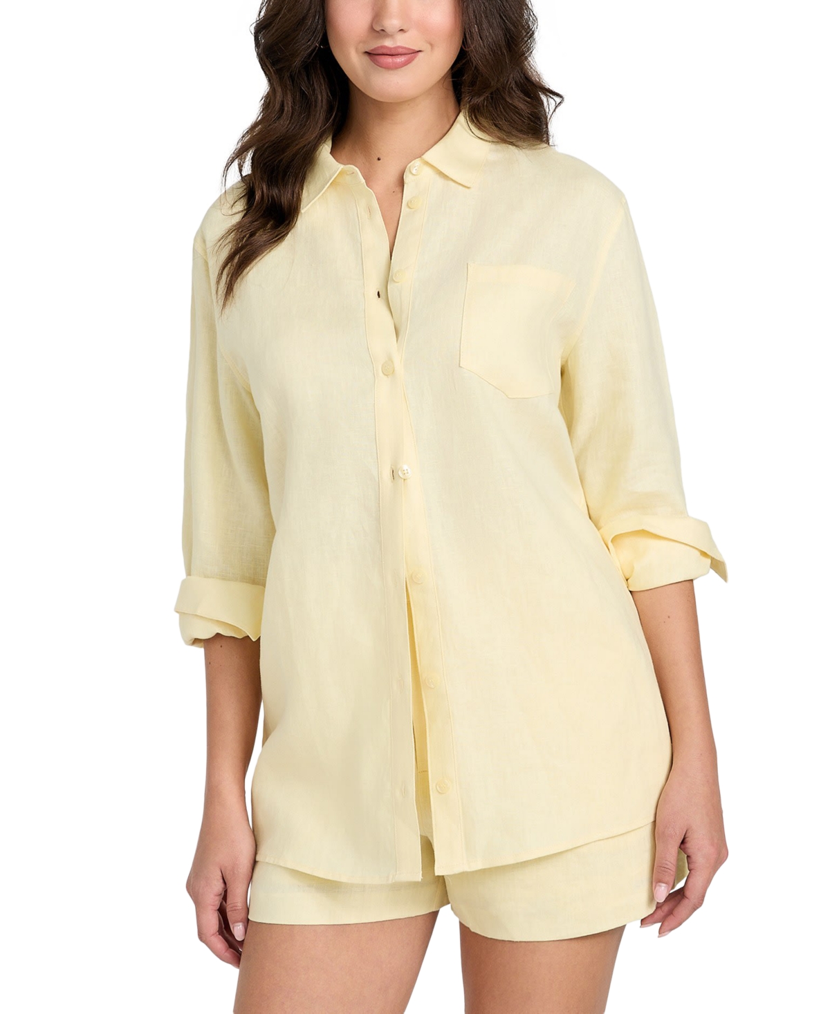 GUESS WOMEN'S LONG-SLEEVE LINEN BUTTON-UP SHIRT 