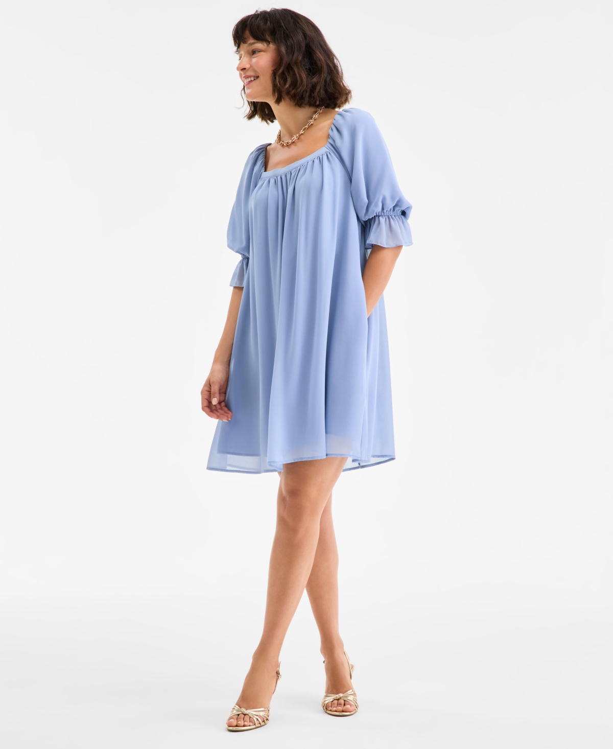 On 34th Women's Square-neck Chiffon Mini Dress, Exclusively At Macy's