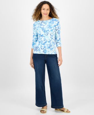 売れ筋商品|||スタイルアンドコー カットソー トップス レディース Petite Paisley Bloom Pintucked Top, Exclusively at Macy's Glories Ind Blu Style & Co Petite Paisley Bloom Pintucked Top, Exclusively