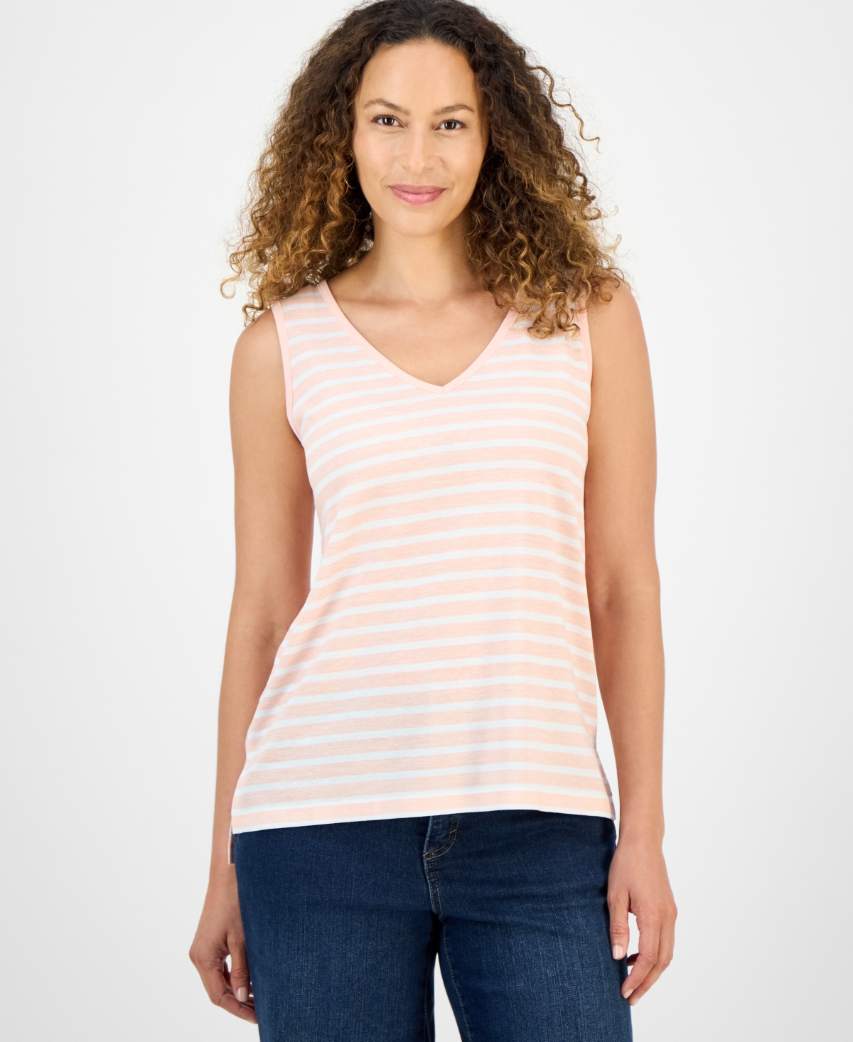 Petite Striped Easy Fit Tank Top, Exclusively at Macy's - Warm Blush
