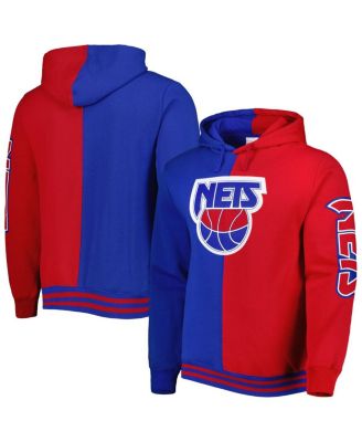 Mitchell & Ness - Men's Blue/Red New Jersey Nets Big Tall Hardwood Classics Split Pullover Hoodie