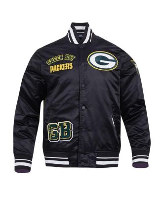 Men's Black Green Bay Packers Sublimated Satin Full-Snap Jacket