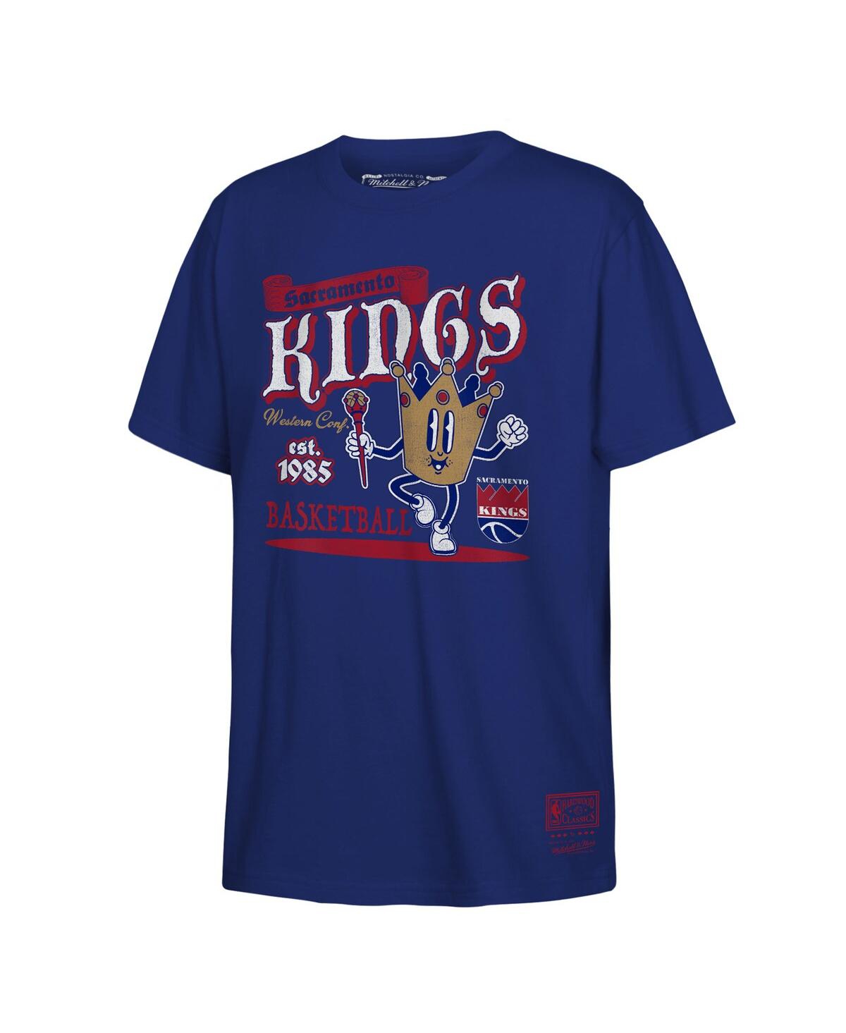 Mitchell & Ness Big Boys And Girls Royal Sacramento Kings Retro Mascot Script T-shirt
