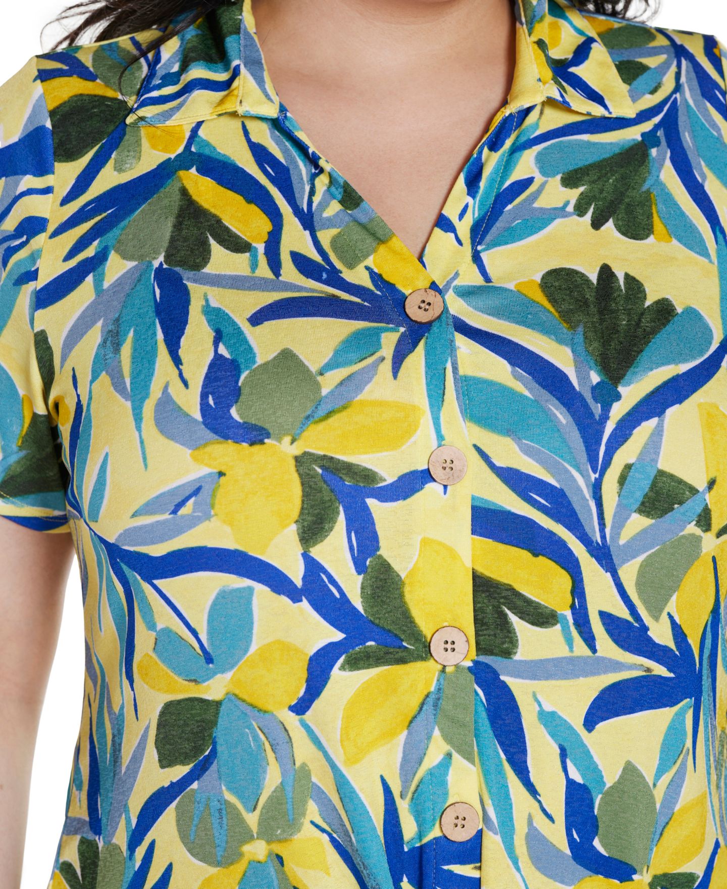 Женский топ Belldini Plus Tropical Tie Front Knit, цвет: Жёлтый — фото 3
