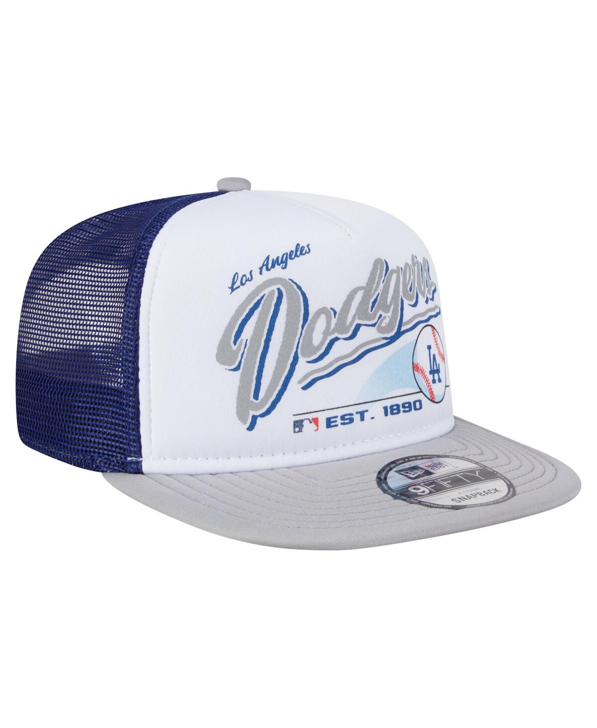 New Era Men's White/gray Los Angeles Dodgers Retro Script Trucker 9fifty Snapback Hat