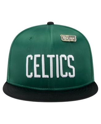 Men's Kelly Green/Black Boston Celtics Throwback Satin Vintage Pin Two-Tone 59FIFTY Fitted Hat