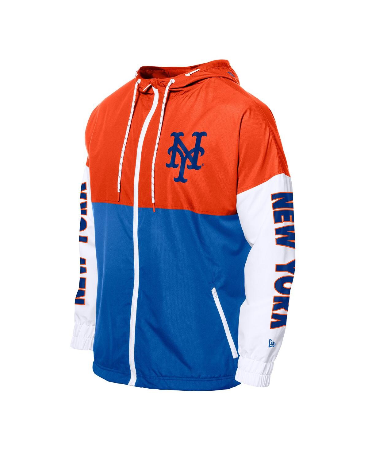 NEW ERA MEN'S ROYAL/ORANGE NEW YORK METS COLOR BLOCK FULL-ZIP HOODIE WINDBREAKER JACKET 