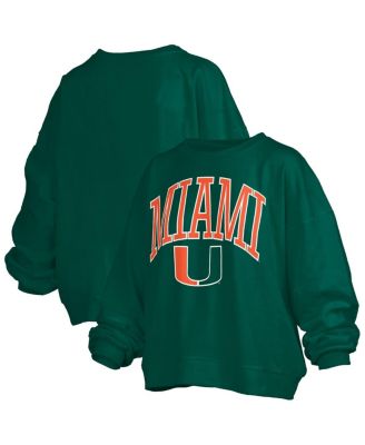 Pressbox - Women's Green Miami Hurricanes Janise Arch Over Logo Waist Length Oversized Pullover Sweatshirt