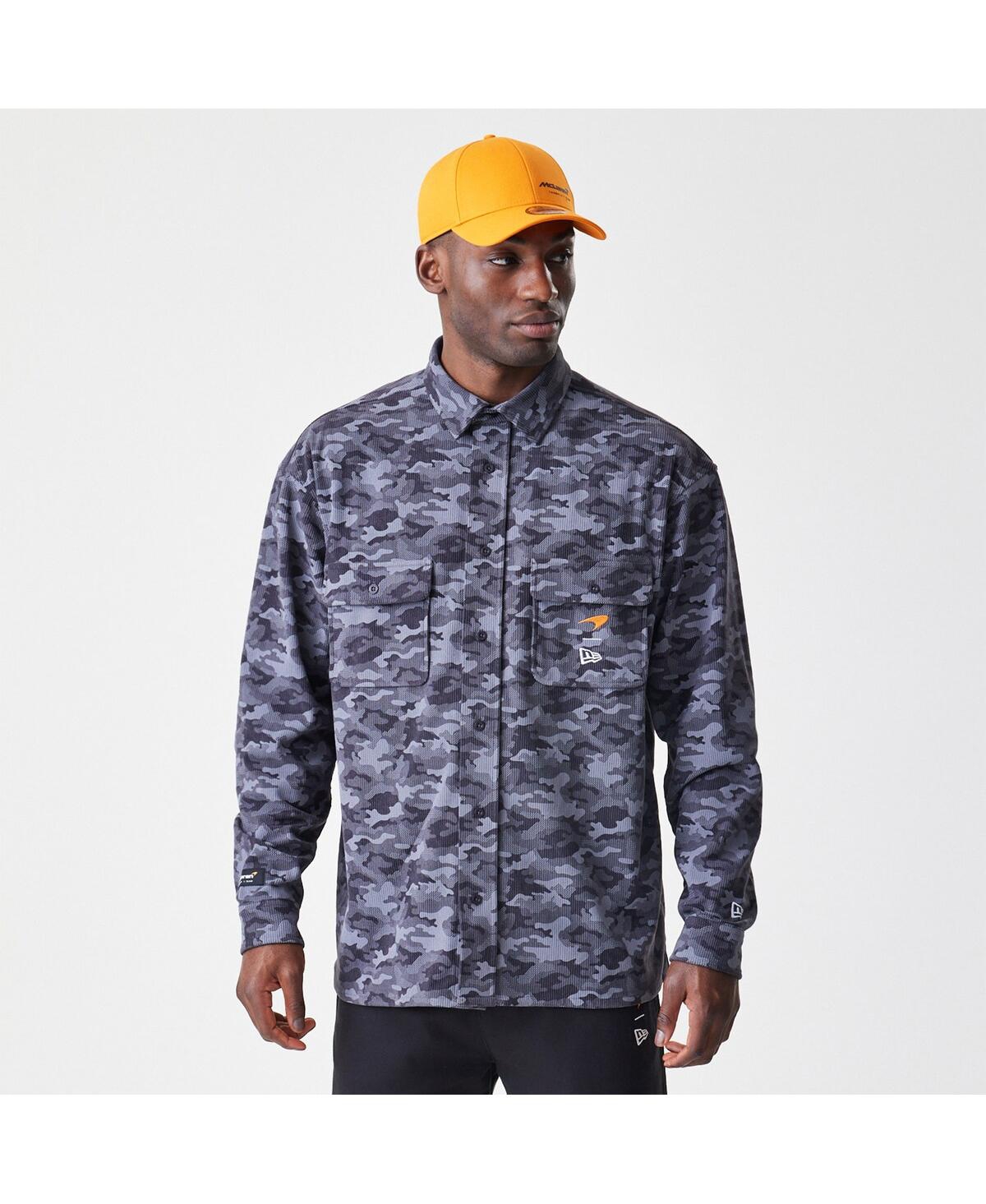 NEW ERA MEN'S GRAPHITE MCLAREN F1 TEAM CAMO BUTTON-UP SHIRT 
