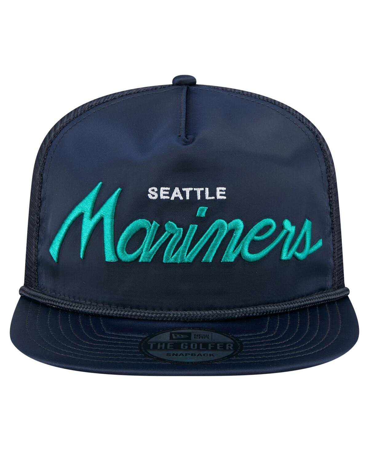 NEW ERA MEN'S NAVY SEATTLE MARINERS RETRO SATIN SCRIPT GOLFER ADJUSTABLE HAT 