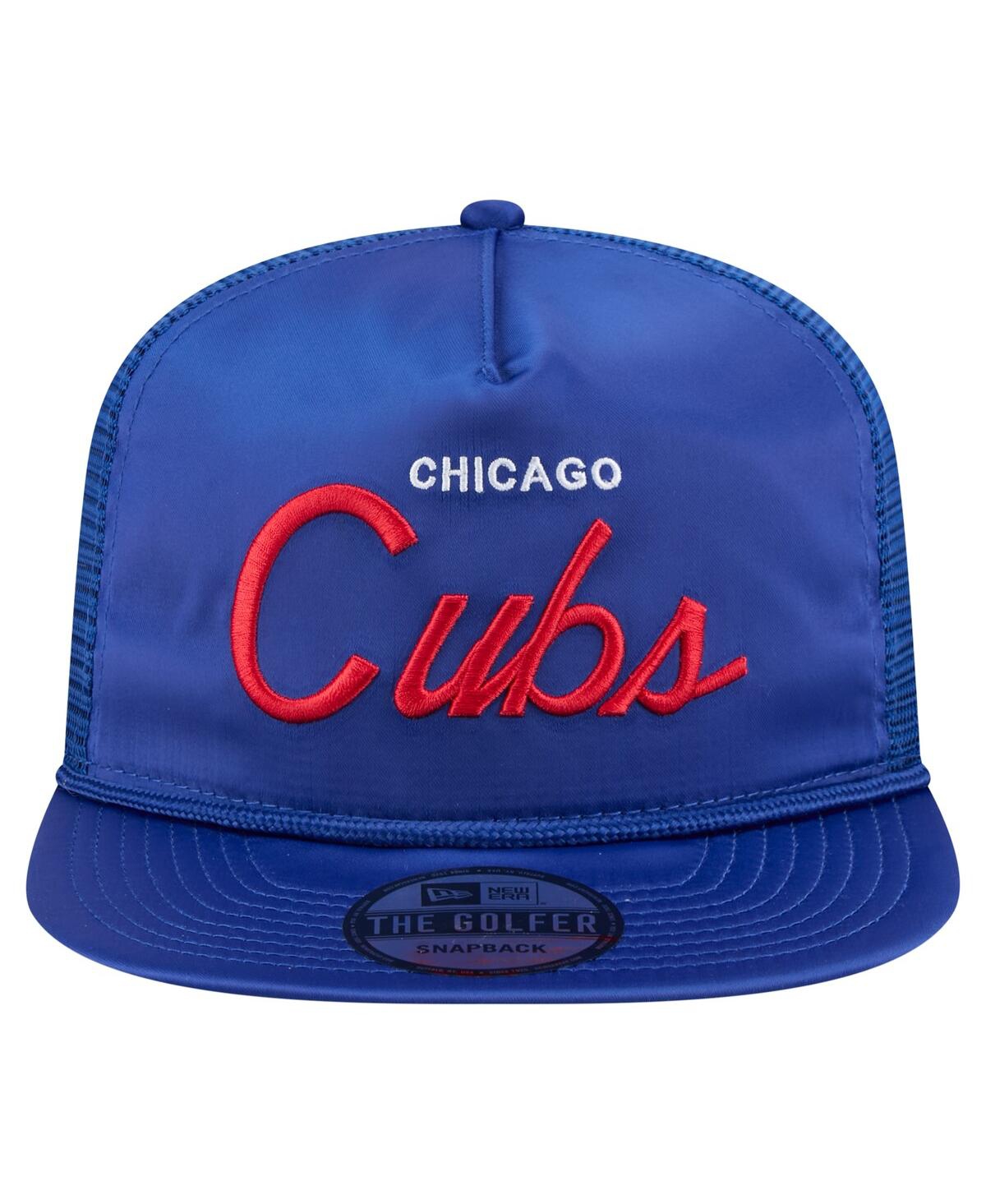 NEW ERA MEN'S ROYAL CHICAGO CUBS RETRO SATIN SCRIPT GOLFER ADJUSTABLE HAT 