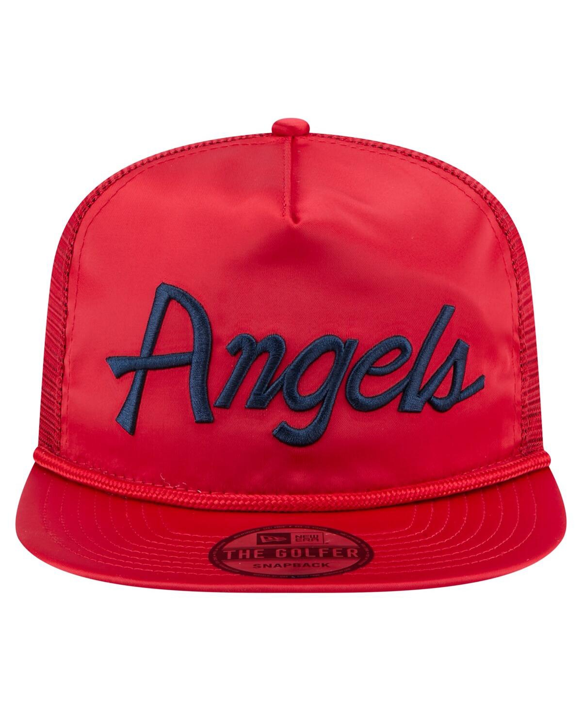 NEW ERA MEN'S RED LOS ANGELES ANGELS RETRO SATIN SCRIPT GOLFER ADJUSTABLE HAT 