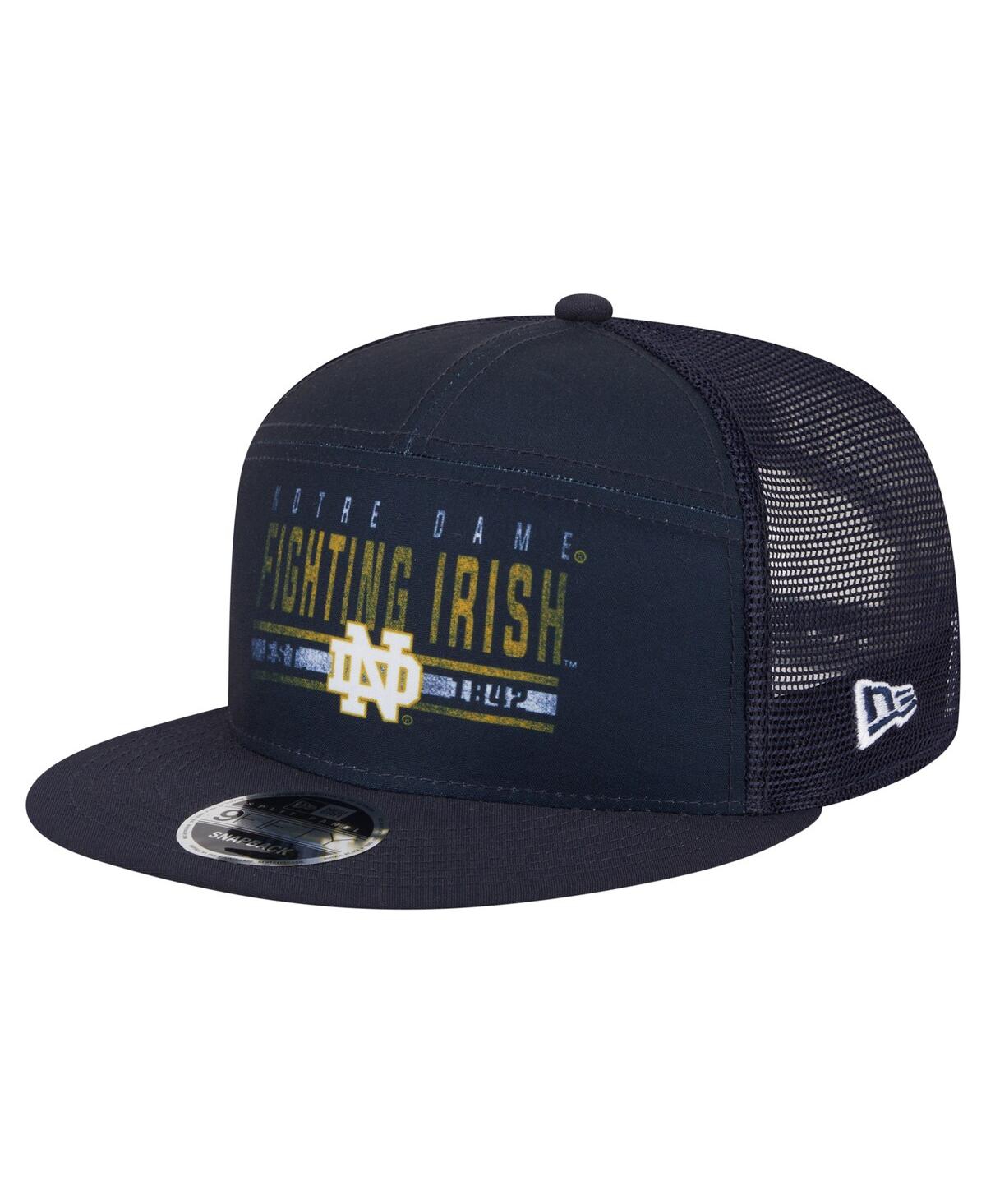 NEW ERA MEN'S NAVY NOTRE DAME FIGHTING IRISH SPLIT PANEL 9FIFTY SNAPBACK TRUCKER HAT 
