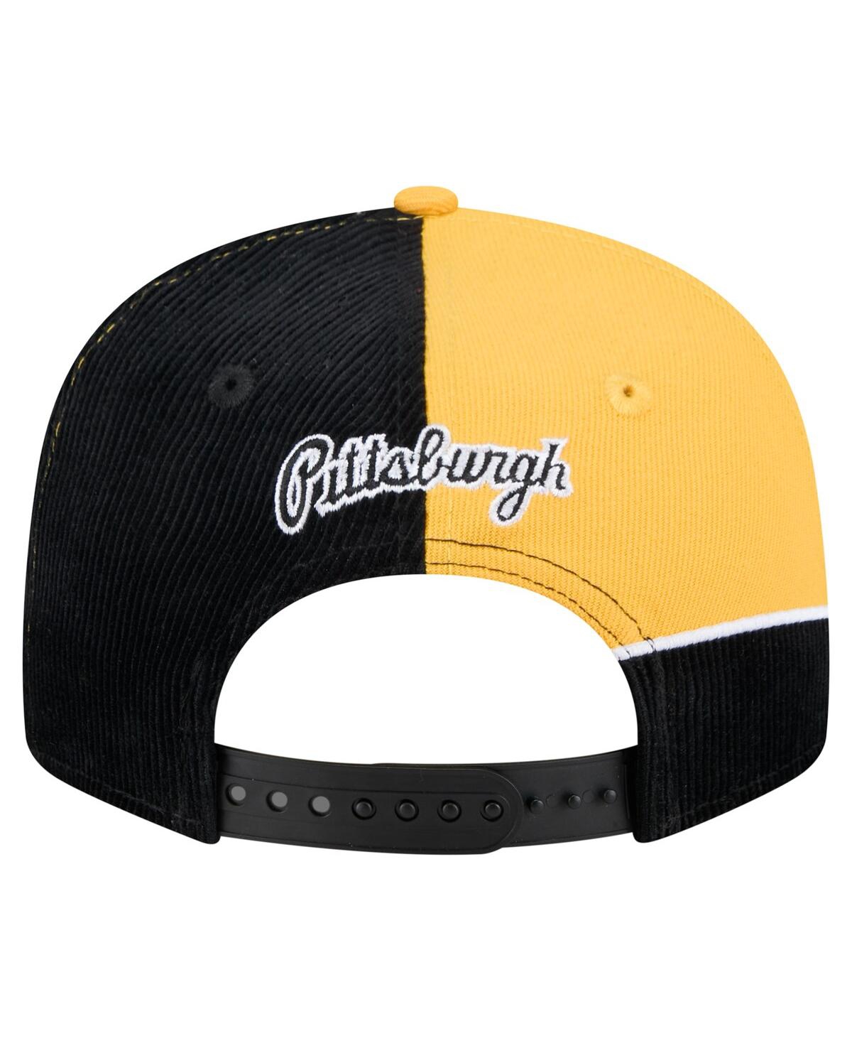 NEW ERA MEN'S BLACK/GOLD PITTSBURGH PIRATES RETRO SPLIT CORDUROY SNAPBACK HAT 