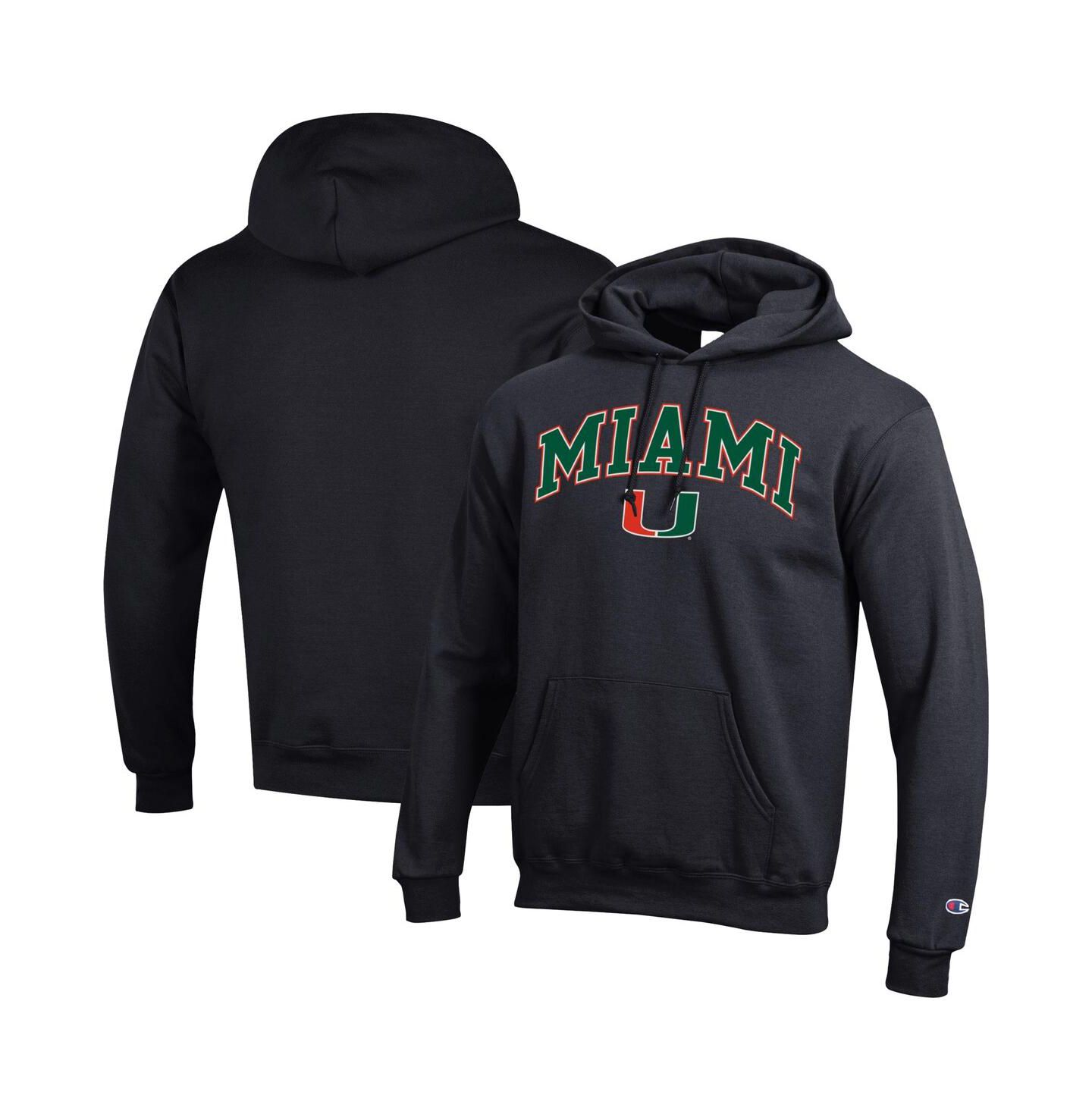 Мужское худи Champion Orange Miami Hurricanes Arch Over Logo Pullover, цвет: Чёрный — фото 1