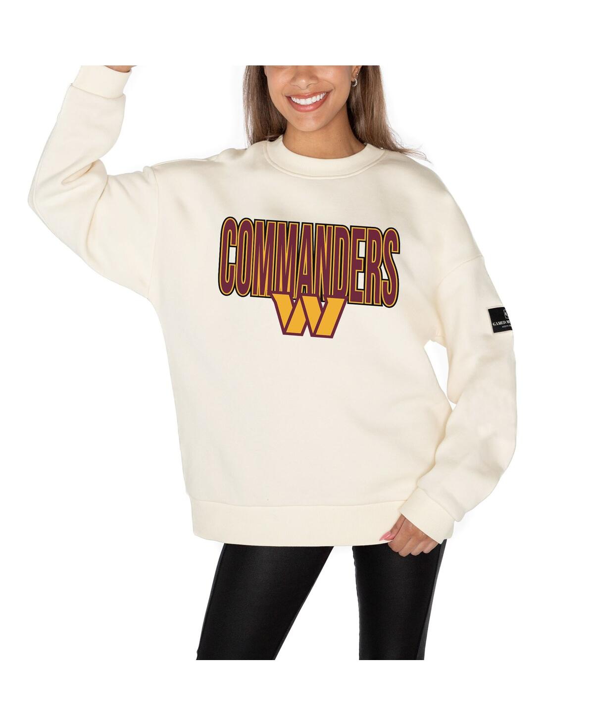 Women's Cream Washington Commanders Premium Fleece Drop Shoulder Pullover Sweatshirt - Cream